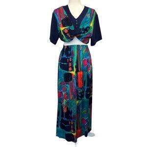 Vintage 2PC Set Funky Boxy Bright Shirt and Midi Skirt 90s C.M. Shapes Size MED